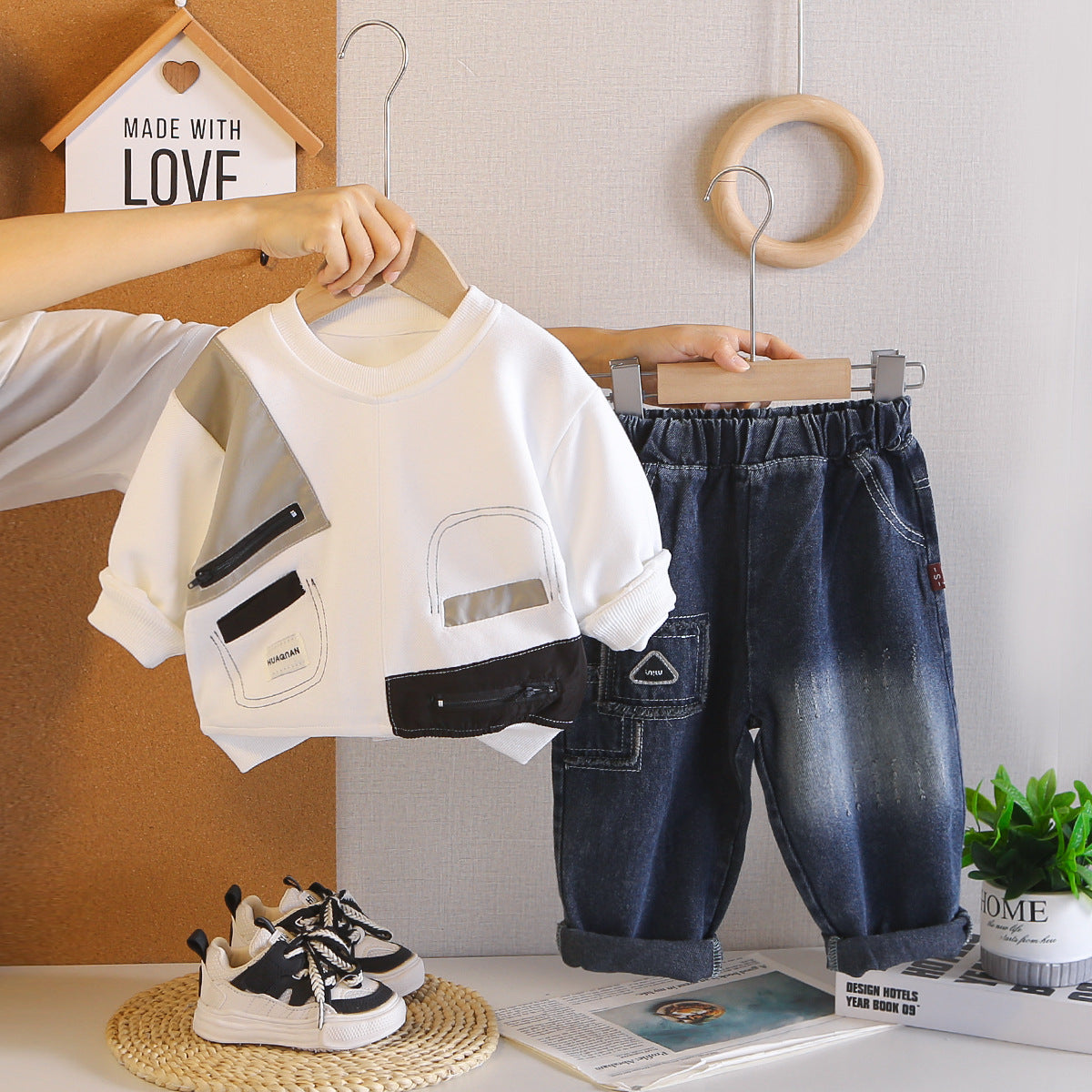 Children's autumn clothing, baby long sleeved hoodie two-piece set