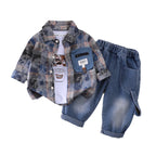 Men's Baby Checkered Shirt Long Sleeve 3-Piece Set