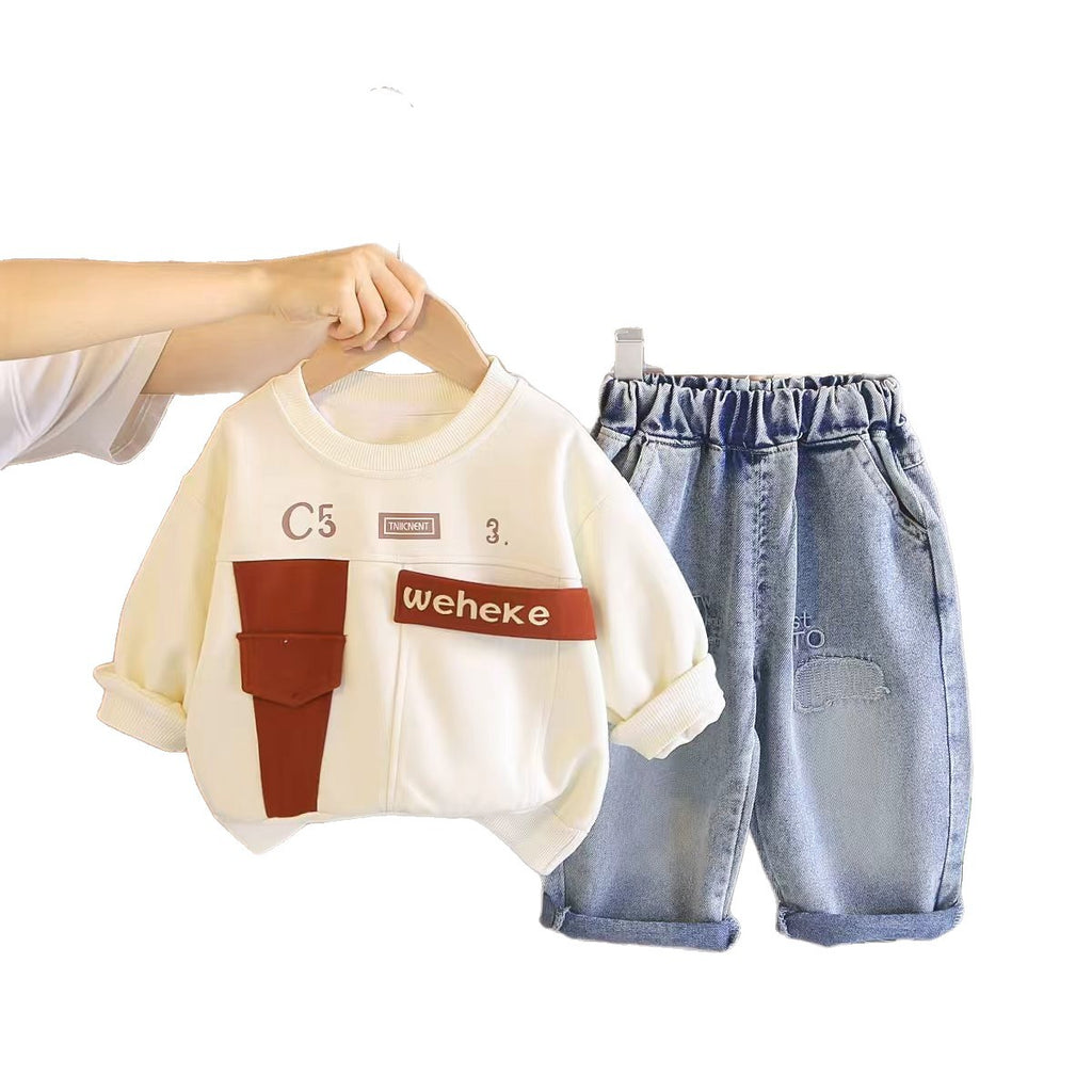 Children's round neck long sleeved two-piece set for boys' autumn clothes