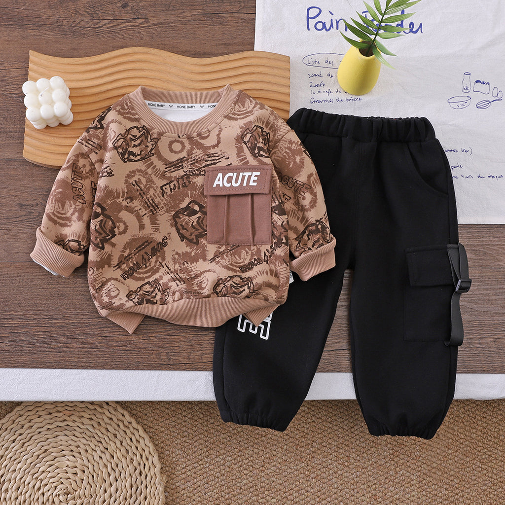 Spring and Autumn Long sleeved Hoodie Two piece Set