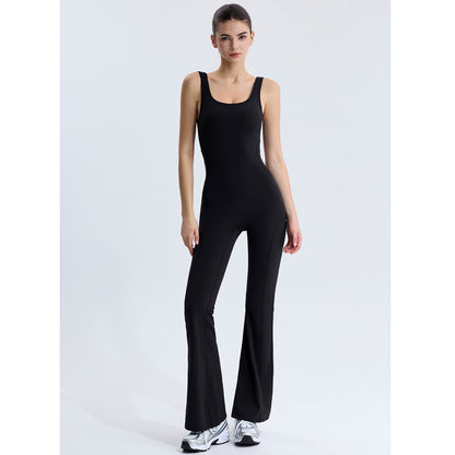 Sexy Rückenfreier Yoga-Bodysuit mit langer Hose, nahtlos, ausgestellt