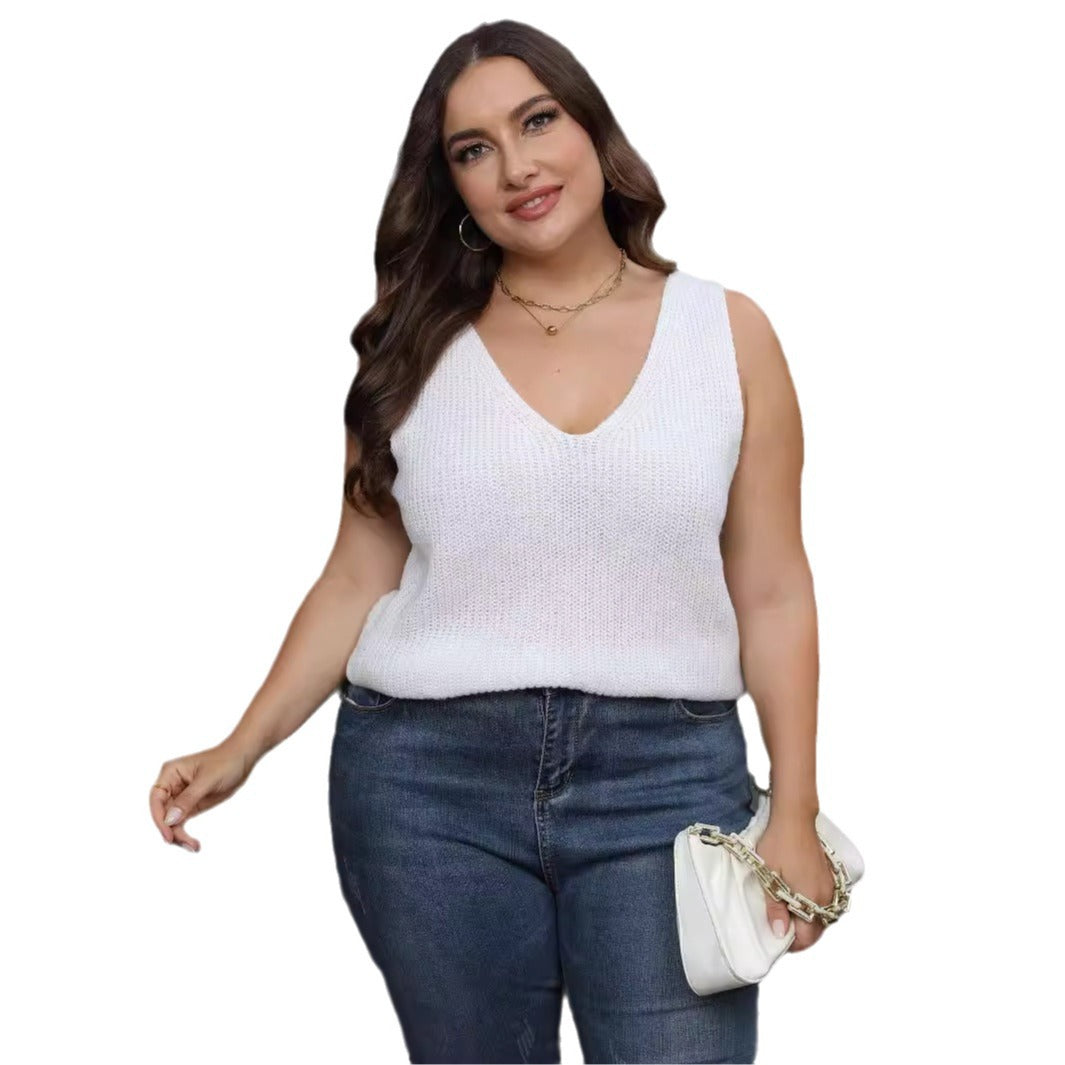Damen-Strick-Top mit Cross-Back und V-Ausschnitt, Oversized maschinengestrickter Pullover, Basic-Layering-Top