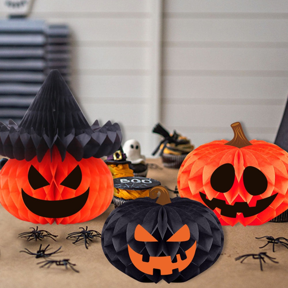 Halloween Decoration Honeycomb Ball Hanging Ornament Halloween Party Decoration Pumpkin Spider 3D Honeycomb