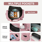 Travel Duffle Bag for Women Men, Weekender Bags Carry on Gym Bag with Wet Pocket/Adjustable Strap/Shoe Compartment, Foldable Waterproof Overnight Tote Bag for Plane Sports Dance, Pink