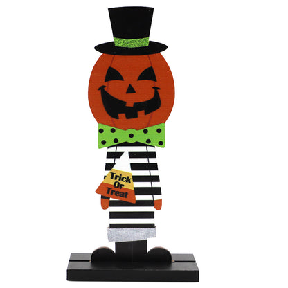 Halloween Tischdeko aus Holz mit Kürbismann und Hexe – Ansicht 6