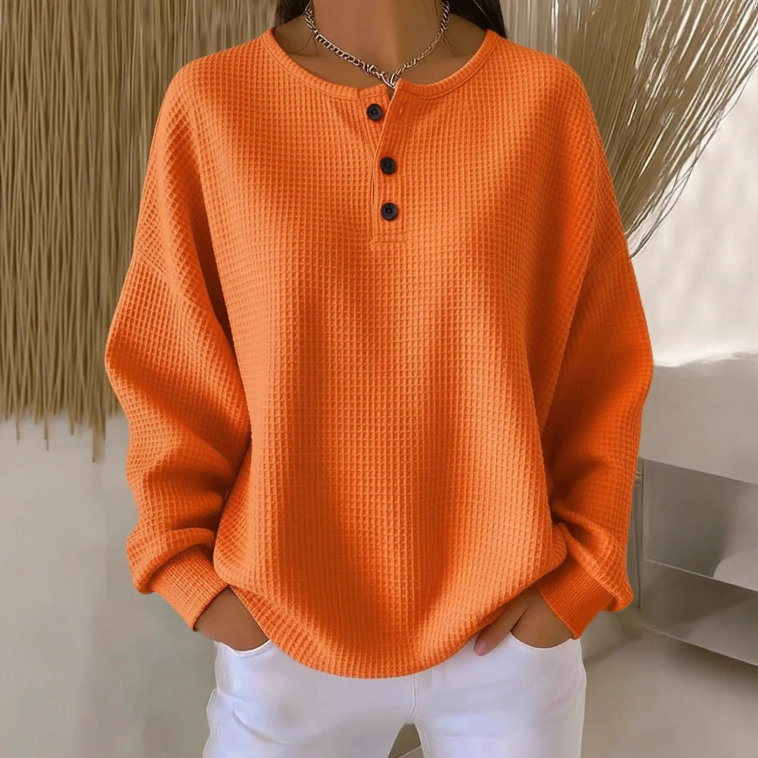 Round neck solid color pullover loose top