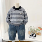Male baby casual striped sweatshirt pants two-piece set