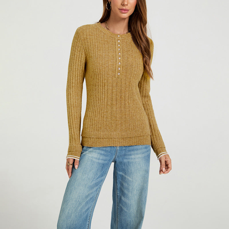 Damen Pullover mit Rundhalsausschnitt, langärmelig, Slim Fit