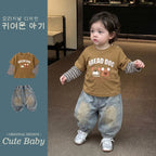 Two-Piece Striped Top Retro Denim Pants Two-Piece Set Wear