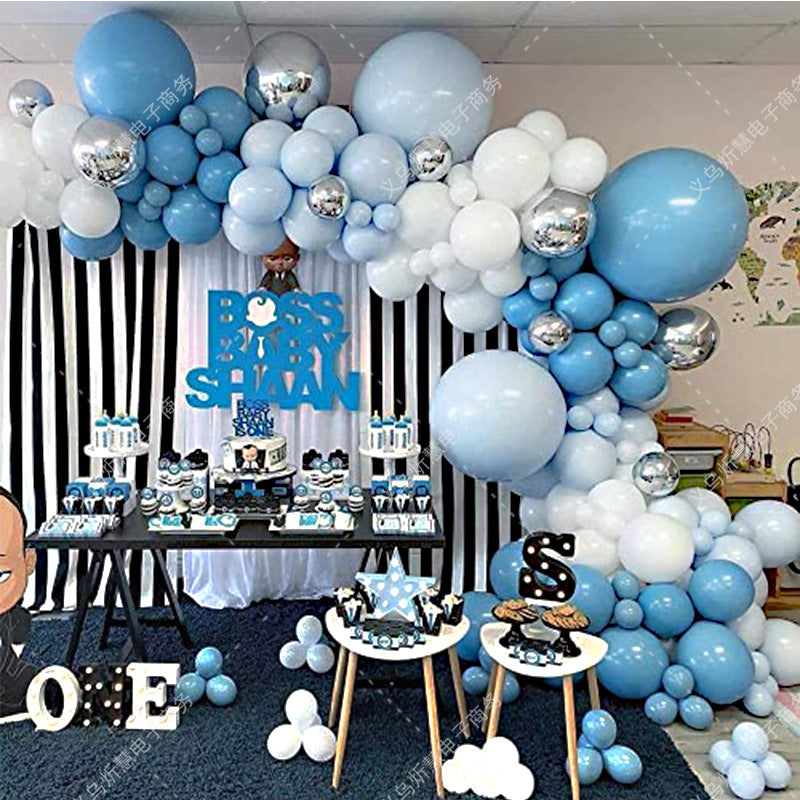 Ballongirlande in Blau, Weiß und Silber, Ballonbogen-Set – Ansicht 1