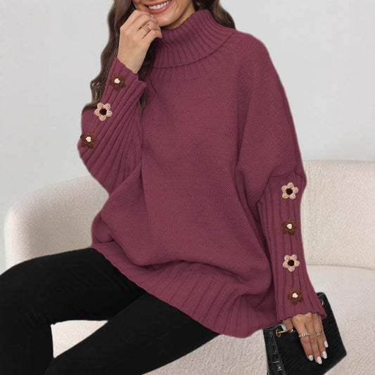 Damen-Strickpullover, einfarbig, hoher Ausschnitt mit Umlegekragen, locker gewebtes Pullover-Top
