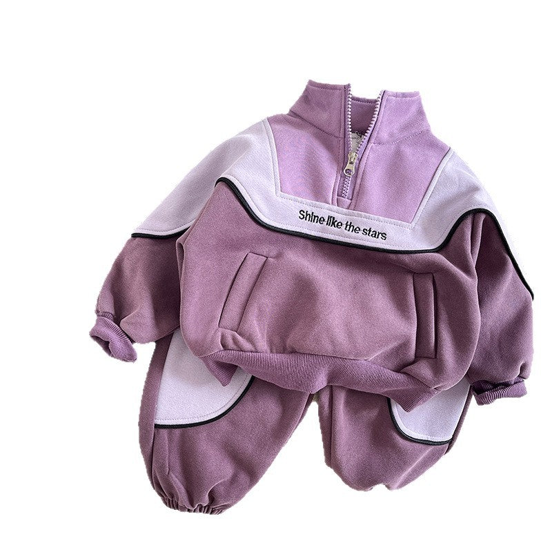 Children's Spring and Autumn Half Zipper Long Sleeve Two Piece Set
