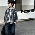Children's autumn checkered shirt long sleeved three piece set