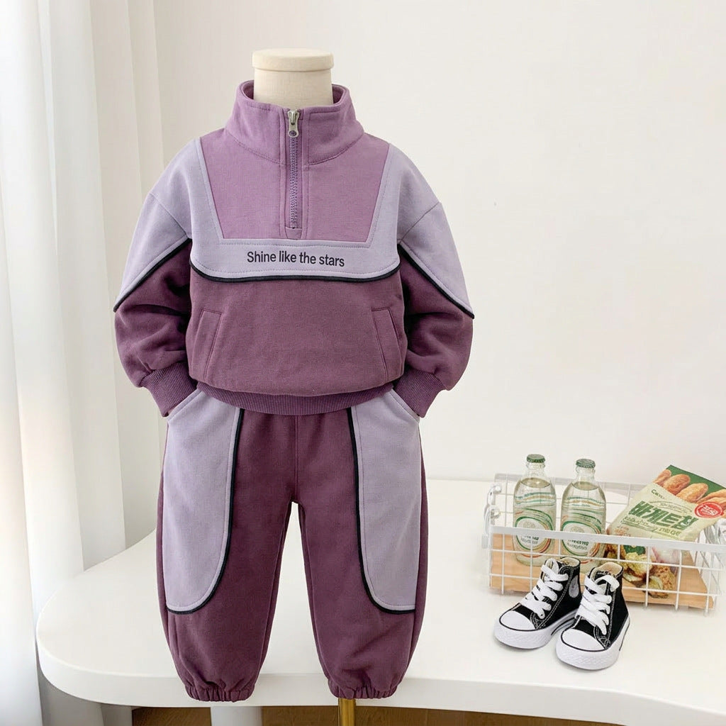 Children's Spring and Autumn Half Zipper Long Sleeve Two Piece Set