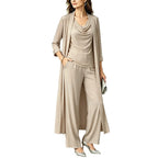 Long sleeved swing collar top long cardigan jacket long pants three piece set