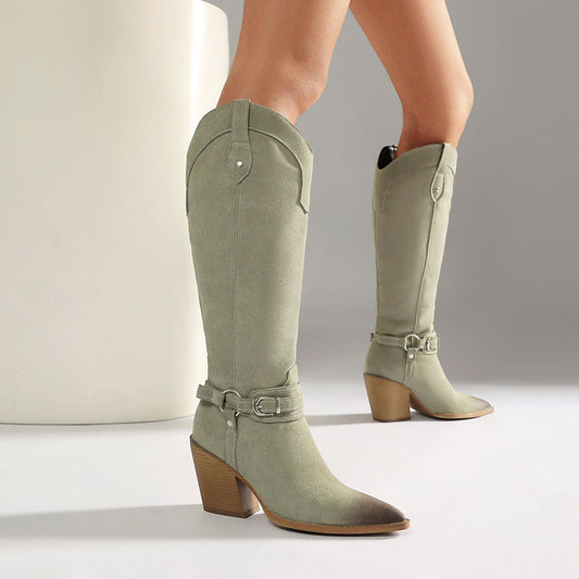 Western-Boots Damen mit Blockabsatz, hoher Schaft