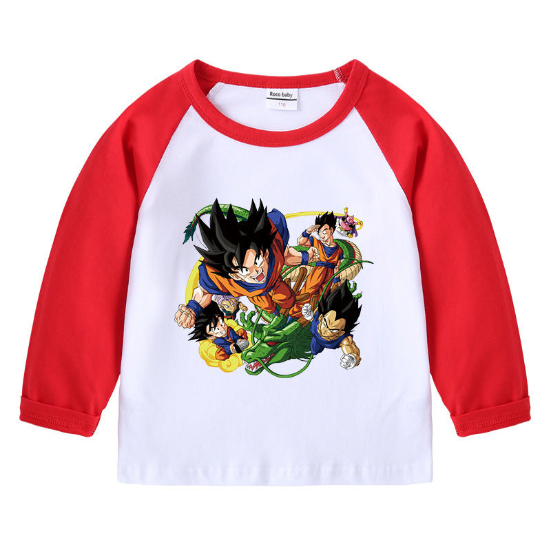 Children's cotton shoulder T-shirt with round neck and long sleeves