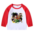 Children's cotton shoulder T-shirt with round neck and long sleeves