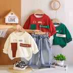 Children's round neck long sleeved two-piece set for boys' autumn clothes