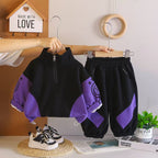 Children's Spring and Autumn Baby Half Zipper Long Sleeve Hoodie Two Piece Set
