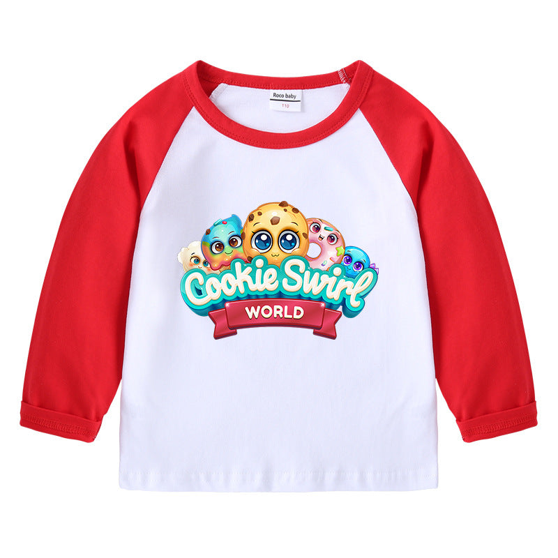 Children's T-shirt with round neck cartoon long sleeves
