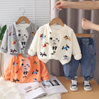 Children's cartoon cardigan long sleeved three piece set