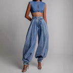High waisted zipper leg tied jeans for women