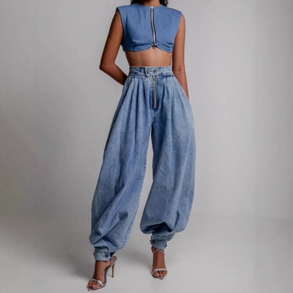 Damen High-Waist Jeans mit Reißverschluss-Detail