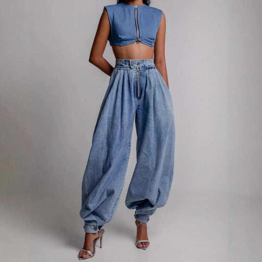 Damen High-Waist Jeans mit Reißverschluss-Detail