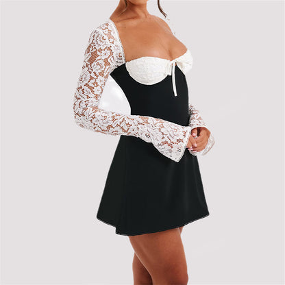 Y2K Spitzenkleid Langarm – Sexy Korsett Rückenfreies Minikleid – Ansicht 5