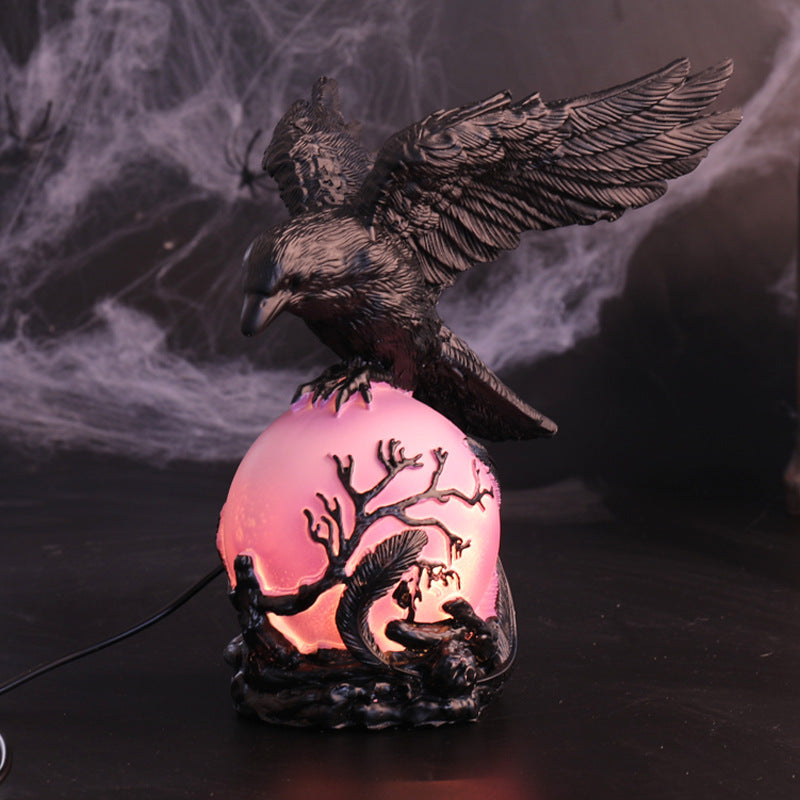 Resin Crow Night Light Halloween Creative Decorative Table Lamp Retro Style