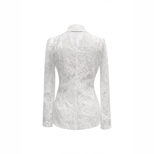 Eleganter Spitzen-Blazer für Damen mit V-Ausschnitt, transparent, Business-Casual
