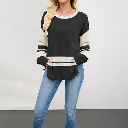 Colorblock-Pullover mit Rundhalsausschnitt, locker geschnitten