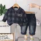 Spring and Autumn plaid long sleeved two-piece set