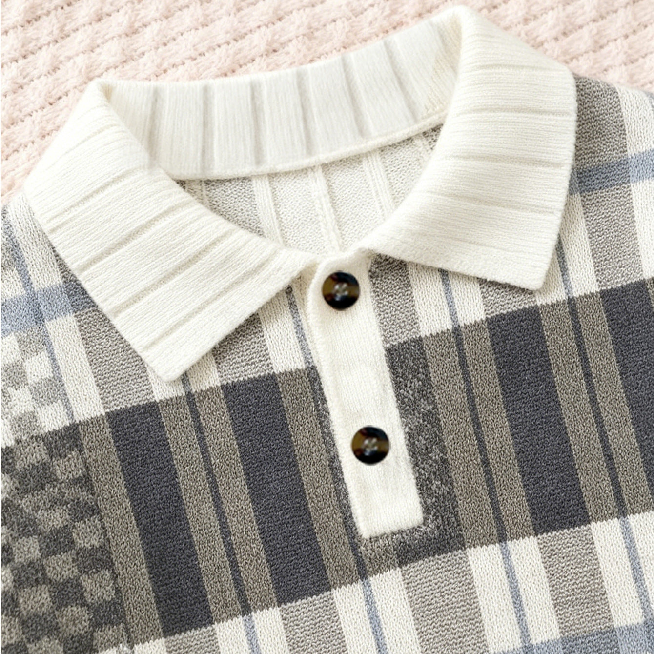 Plaid Polo Set for Boys, Long Sleeve  Top with Jeans Pants Two-Piece Outfit