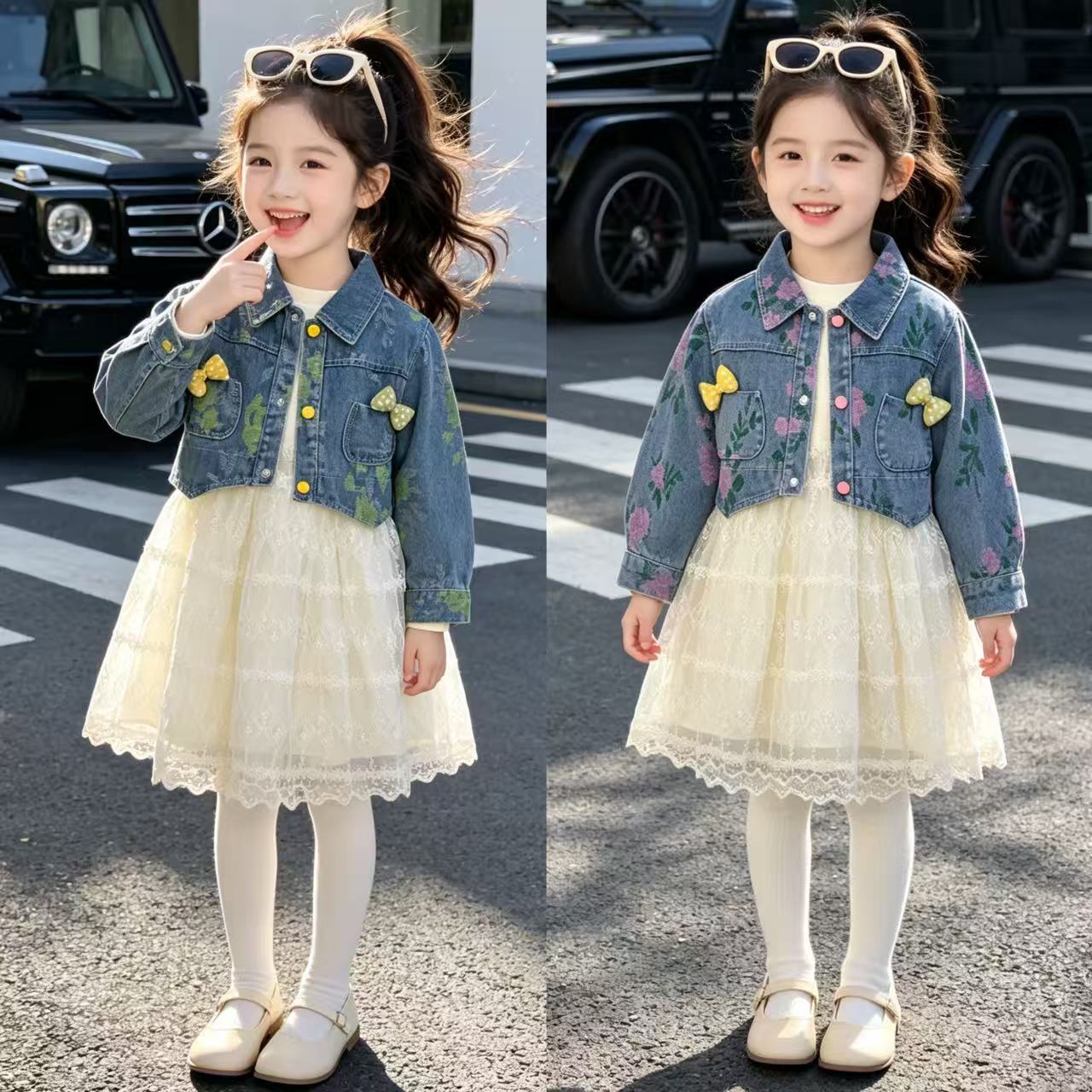 Casual dress denim jacket long sleeved two-piece set