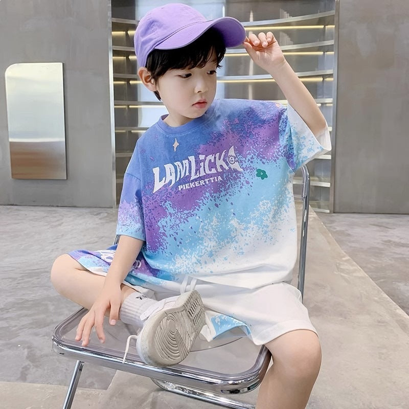 Boy's Set  Short Sleeve Sports Wear Casual Stylish Trendy Look