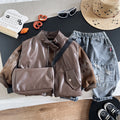 Children's Spring and Autumn Leather Coat Vest Shoulder Bag Long Sleeve Three Piece Set