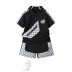 polo shirt short sleeve set,printed three-piece set