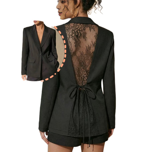 Eleganter Blazer für Damen mit Spitzenrücken und Taillenschnürung