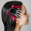 Halloween Skull Skeleton Hand Hair Clip, Ghost Festival Horror Rose Bow Ghost Hand Side Hair Clip