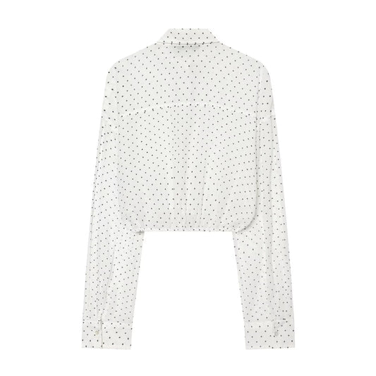 Verstellbares Chiffon-Shirt mit Punkten, kurz