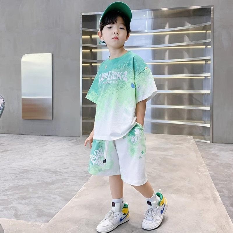 Boy's Set  Short Sleeve Sports Wear Casual Stylish Trendy Look
