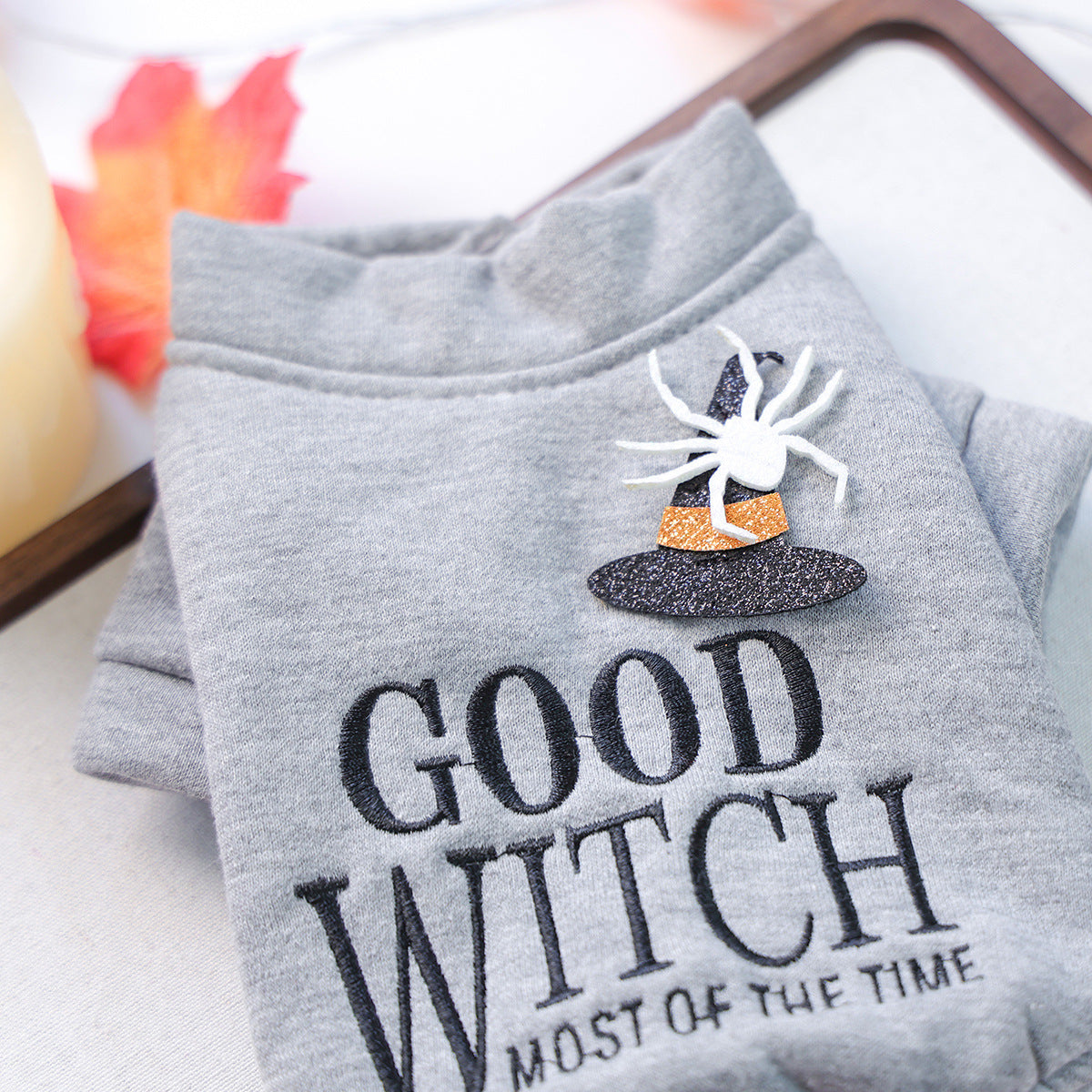 Pet Clothes Autumn Winter Small Dog Puppy Festival Letter Embroidery Good Witch Halloween Sweatshirt