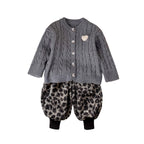 Cardigan Sweater Leopard Print Pants Three-Piece Set Outfit Boy Casual Clothing Set