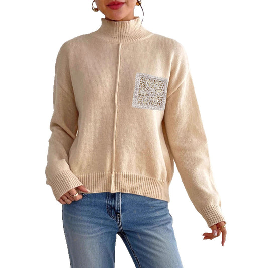 Pullover mit Halb-Rollkragen, Pailletten und Cutout-Taschen für Damen