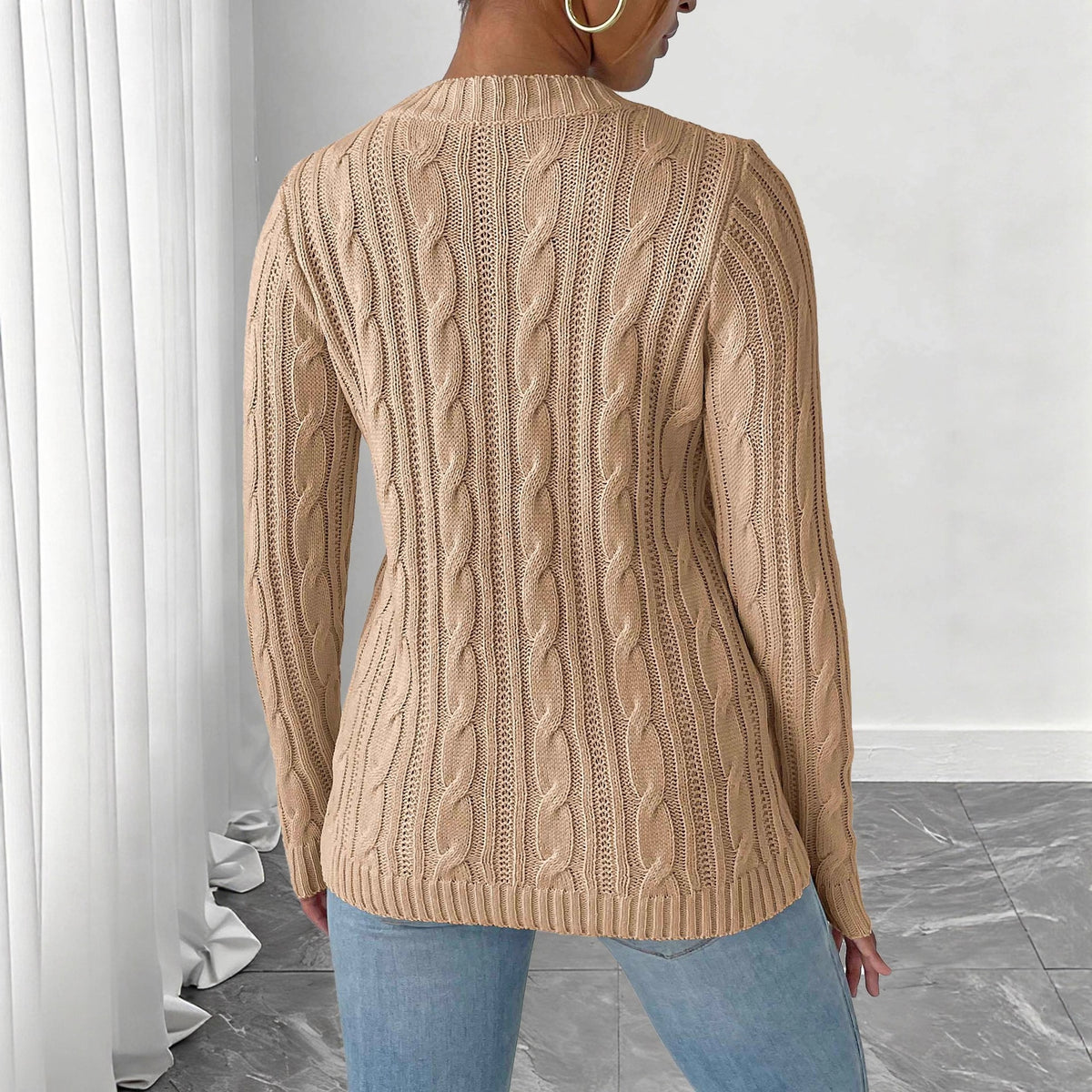 Strickpullover Damen Häkelblumen Patchwork Rundhals Basic