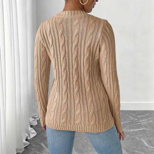 Strickpullover Damen Häkelblumen Patchwork Rundhals Basic