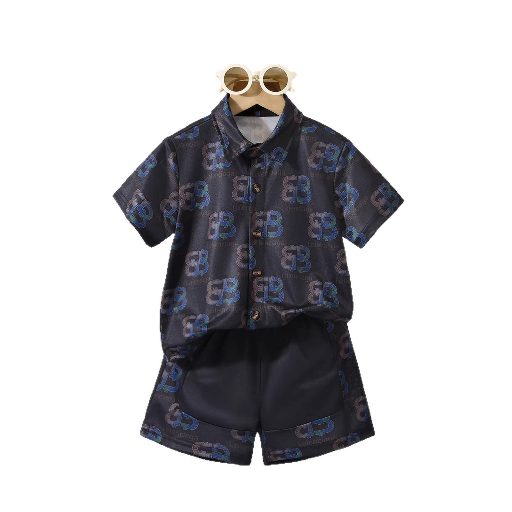 Children's Letter Print Short Sleeve Shirt Two-Piece Set