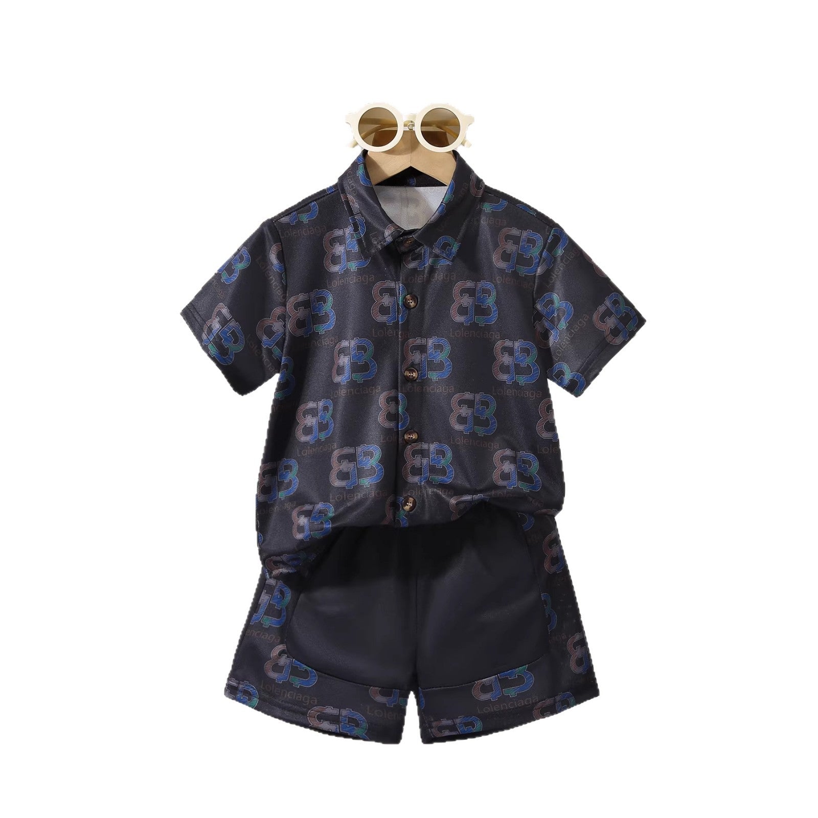 Children's Letter Print Short Sleeve Shirt Two-Piece Set